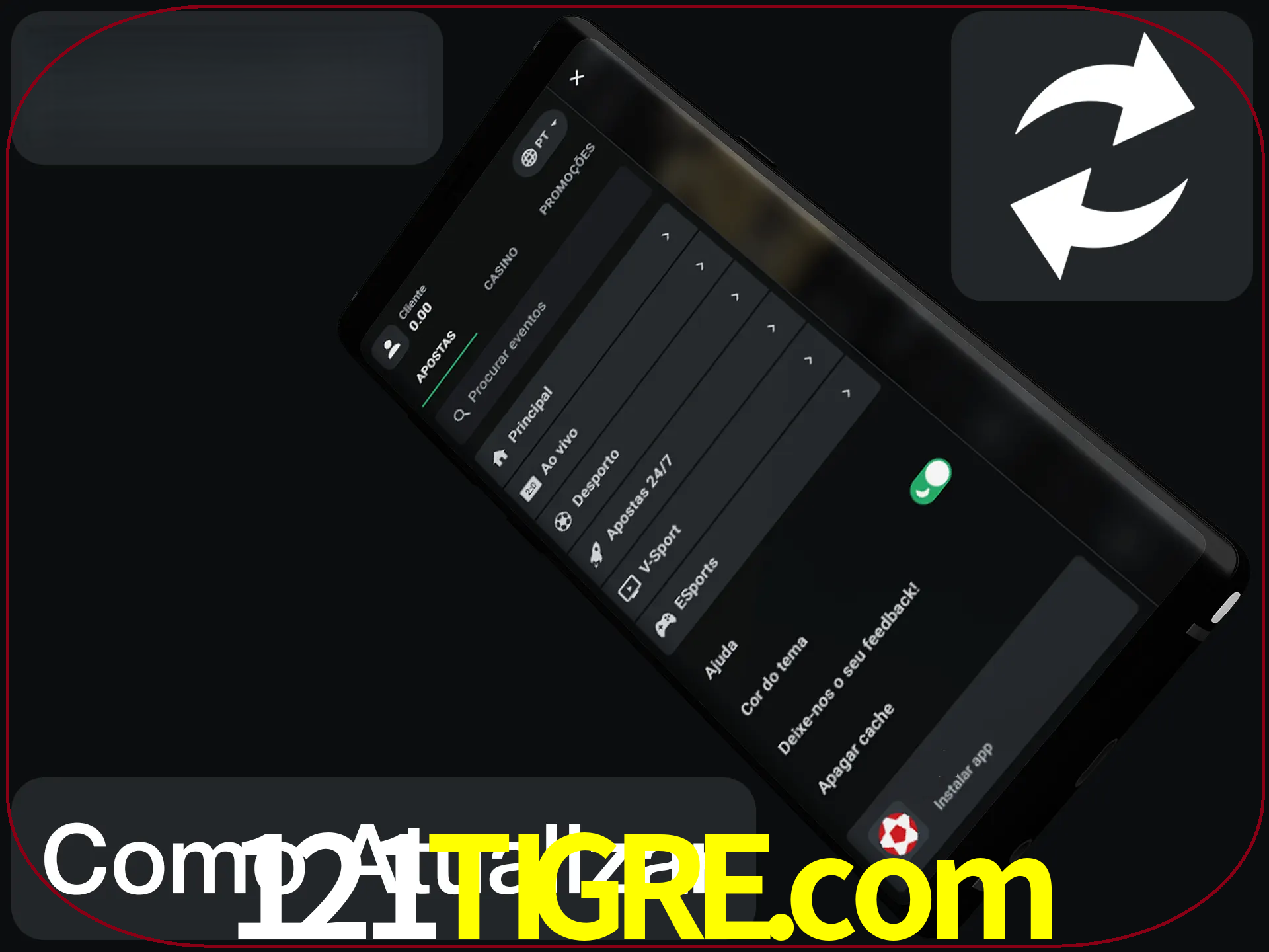 O aplicativo é atualizado automaticamente quando você faz o login.